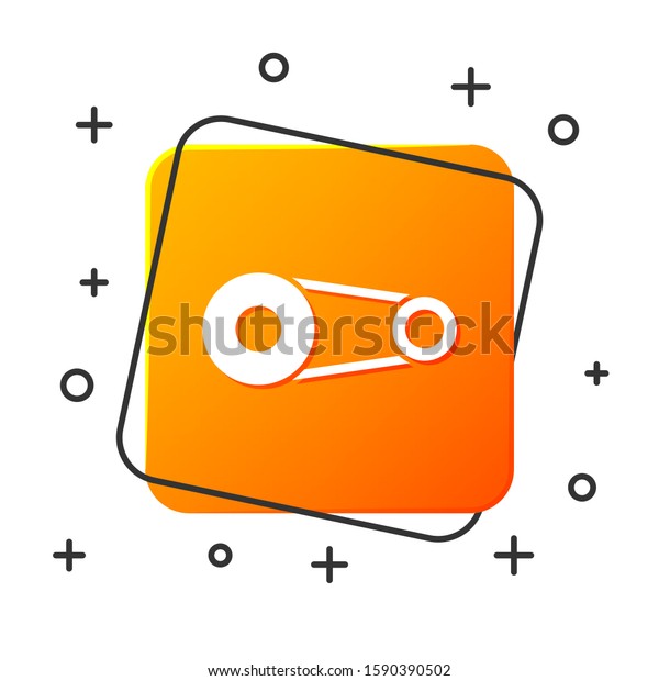 White Timing belt kit icon\
isolated on white background. Orange square button. Vector\
Illustration
