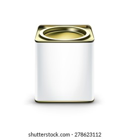White tin box packaging container for tea or coffee isolated vector illustration