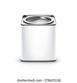 White tin box packaging container for tea or coffee isolated vector illustration