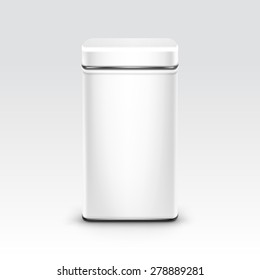 White tin box packaging container for tea or coffee isolated vector illustration