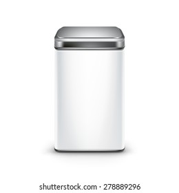 White tin box packaging container for tea or coffee isolated vector illustration