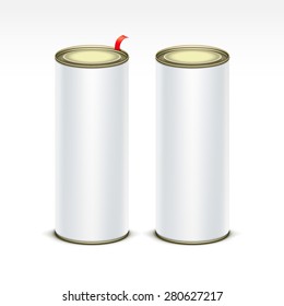 White tin box packaging container for tea or coffee isolated vector illustration