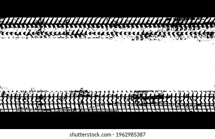 White Tire Track Background. Rubber tires textured on road. Mud grunge effect. Banner blank for auto and moto racing. Vector illustration