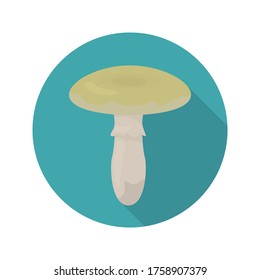 White toadstool flat illustration. Mushroom icon with long shadow. Vector.