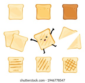 White toast bread slices for sandwich isolated on white background. Vector