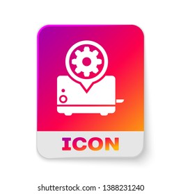 White Toaster and gear icon isolated on white background. Adjusting app, service concept, setting options, maintenance, repair, fixing. Rectangle color button. Vector Illustration