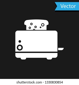 White Toaster with toasts icon isolated on black background. Vector Illustration