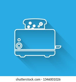 White Toaster with toasts icon isolated with long shadow. Vector Illustration