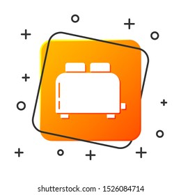 White Toaster with toasts icon isolated on white background. Orange square button. Vector Illustration