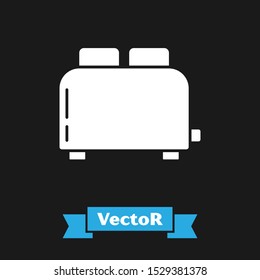 White Toaster with toasts icon isolated on black background.  Vector Illustration