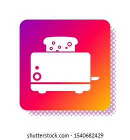 White Toaster with toasts icon isolated on white background. Square color button. Vector Illustration