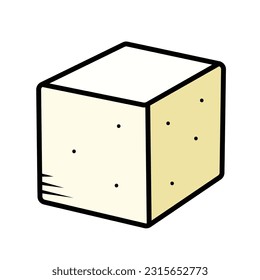 White tofu cube colored vector icon isolated on square white background. Simple flat minimalist outlined cartoon art style food drawing.