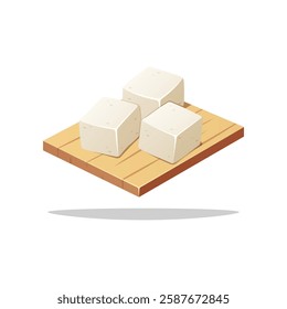 White tofu pieces vector isolated on white background.