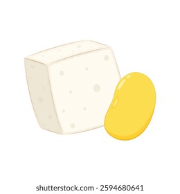White Tofu and Soybean vector. Tofu cartoon style isolated on white background. Vegetarian nutrition, healthy food.
