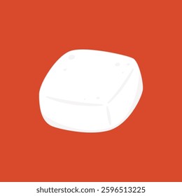 White Tofu vector. Tofu cartoon style isolated on red background. Vegetarian nutrition, healthy food.