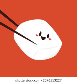 White Tofu vector. Tofu cartoon style isolated on red background. Vegetarian nutrition, healthy food.