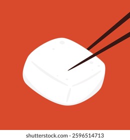 White Tofu vector. Tofu cartoon style isolated on red background. Vegetarian nutrition, healthy food.