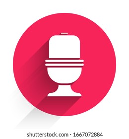 White Toilet bowl icon isolated with long shadow. Red circle button. Vector Illustration