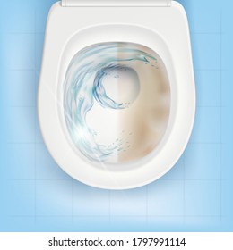 White toilet bowl with liquid detergent. Top view. Vector illustration