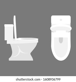 White Toilet Bowl Set In Top And Side View