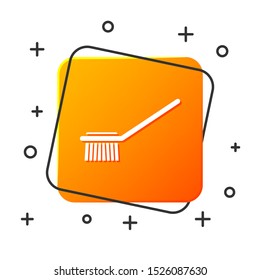 White Toilet brush icon isolated on white background. Orange square button. Vector Illustration