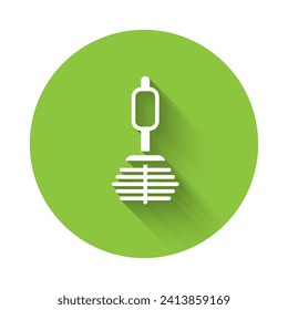 White Toilet brush icon isolated with long shadow. Green circle button. Vector