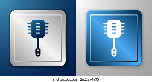 White Toilet brush icon isolated on blue and grey background. Cleaning service concept. Silver and blue square button. Vector