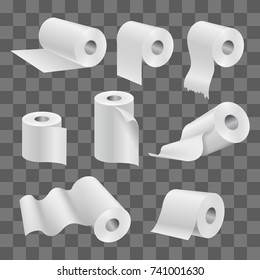 White toilet paper roll and kitchen towels isolated on transparent background. Vector roll paper for toilet and towel for bathroom illustration