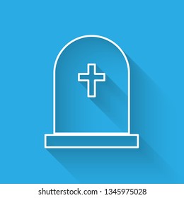 White Tombstone with cross icon isolated with long shadow. Grave icon. Vector Illustration
