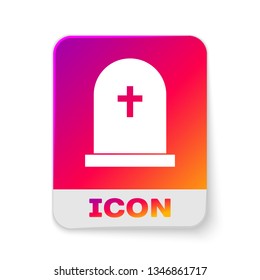 White Tombstone with cross icon isolated on white background. Grave icon. Rectangle color button. Vector Illustration