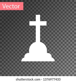 White Tombstone with cross icon isolated on transparent background. Grave icon. Vector Illustration