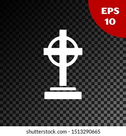 White Tombstone with cross icon isolated on transparent dark background. Grave icon.  Vector Illustration