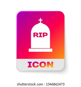 White Tombstone with RIP written on it icon isolated on white background. Grave icon. Rectangle color button. Vector Illustration