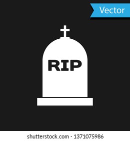 White Tombstone with RIP written on it icon isolated on black background. Grave icon. Vector Illustration