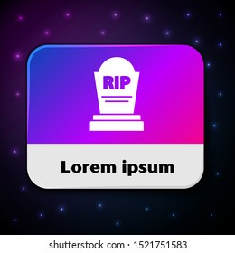 White Tombstone with RIP written on it icon isolated on black background. Grave icon. Rectangle color button. Vector Illustration