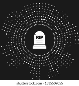 White Tombstone with RIP written on it icon isolated on grey background. Grave icon. Abstract circle random dots. Vector Illustration