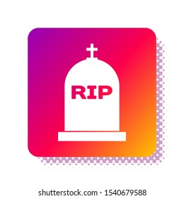 White Tombstone with RIP written on it icon isolated on white background. Grave icon. Square color button. Vector Illustration