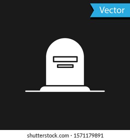 White Tombstone with RIP written on it icon isolated on black background. Grave icon.  Vector Illustration