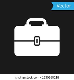 White Toolbox icon isolated on black background. Tool box sign. Vector Illustration