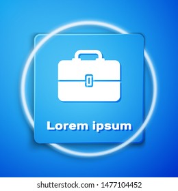 White Toolbox icon isolated on blue background. Tool box sign. Blue square button. Vector Illustration