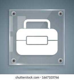 White Toolbox icon isolated on grey background. Tool box sign. Square glass panels. Vector Illustration