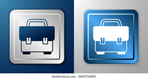 White Toolbox icon isolated on blue and grey background. Tool box sign. Silver and blue square button. Vector