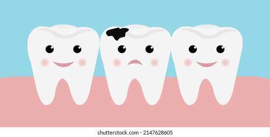 White Tooth And Blue Background , With Gradient Mesh, Vector Illustration