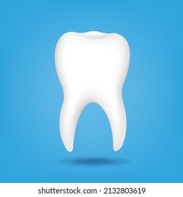 White Tooth With Blue Backround With Gradient Mesh, Vector Illustration