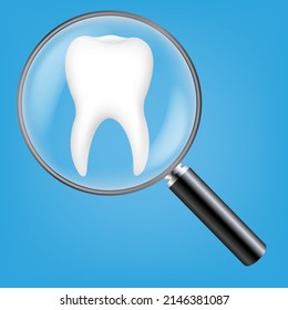 White Tooth With Blue Backround With Gradient Mesh, Vector Illustration