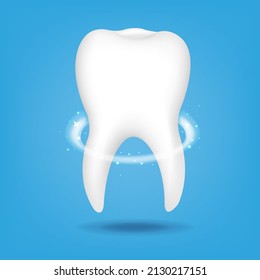 White Tooth With Blue Backround And Stars With Gradient Mesh, Vector Illustration