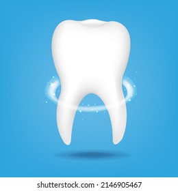 White Tooth With Blue Backround And Stars With Gradient Mesh, Vector Illustration