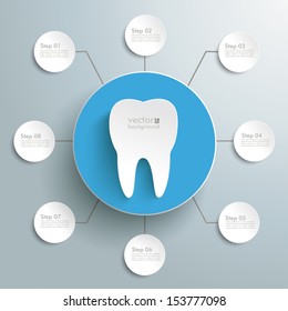 White tooth with blue circle on the grey background. Eps 10 vector file.