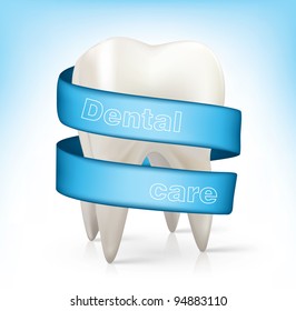 white tooth with a blue ribbon.vector