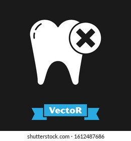 White Tooth with caries icon isolated on black background. Tooth decay.  Vector Illustration